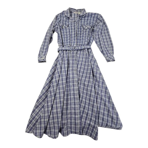 Talbots Dresses & Skirts - Talbots Country Style Dress with Belt 12 Blue & White Plaid Preowned